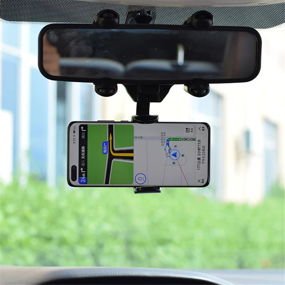 Car Rearview Mirror Phone Holder 360 Degrees Rotating Cellphone Bracket Stand - 2