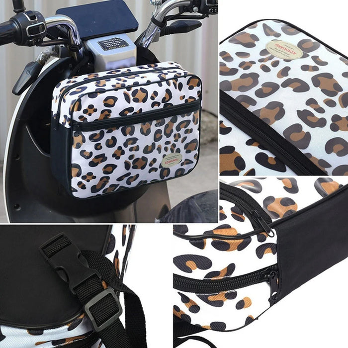 RZAHUAHU 5L Motorcycle Electric Bike Scooter Handlebar Storage Bag Bicycle Hanging Bag - Leopard Print - 2