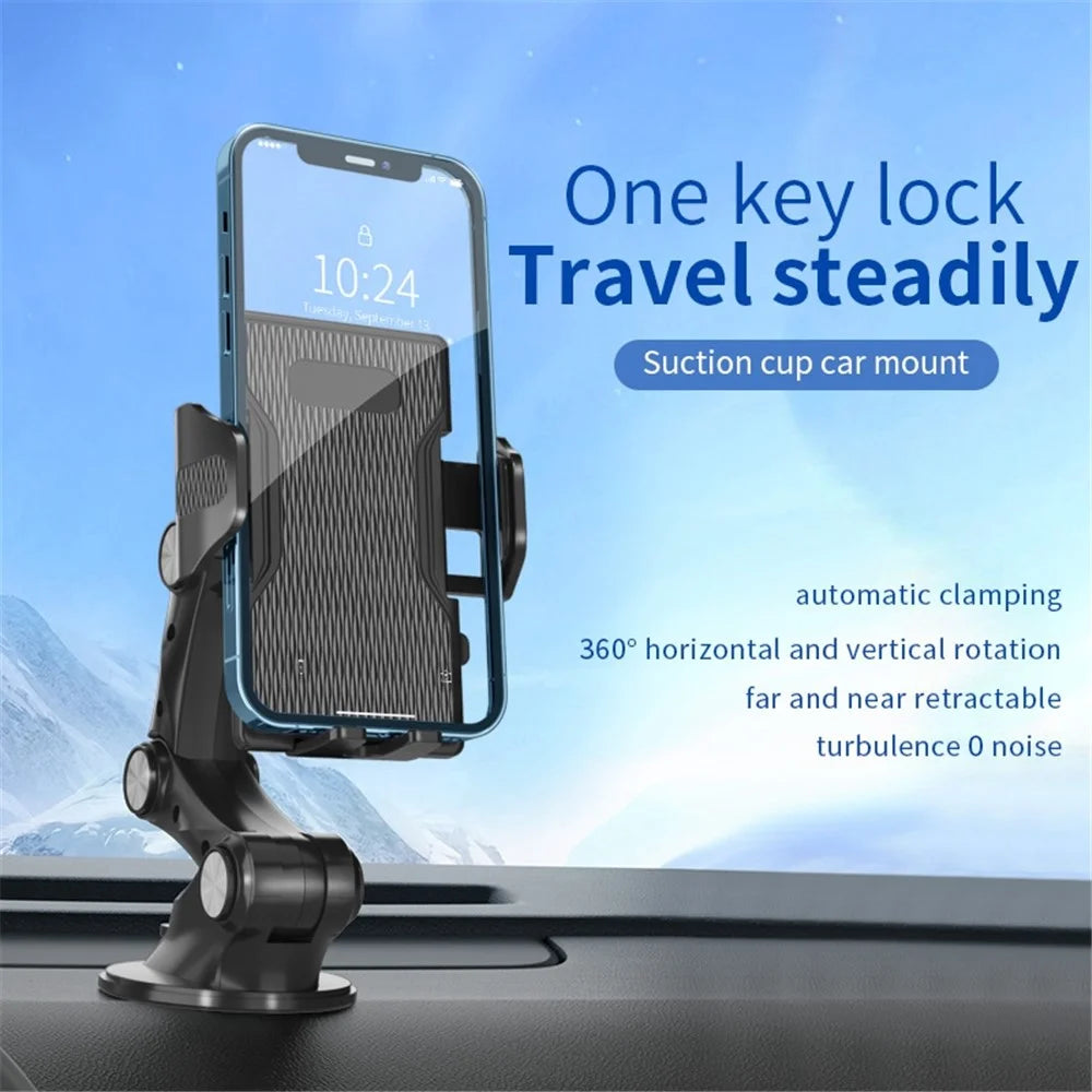 XZ3+JZ6 Nano Suction Cup Base Phone Holder Automatic Clamping Three Segment Bracket for Car Dashboard / Windshield - 2