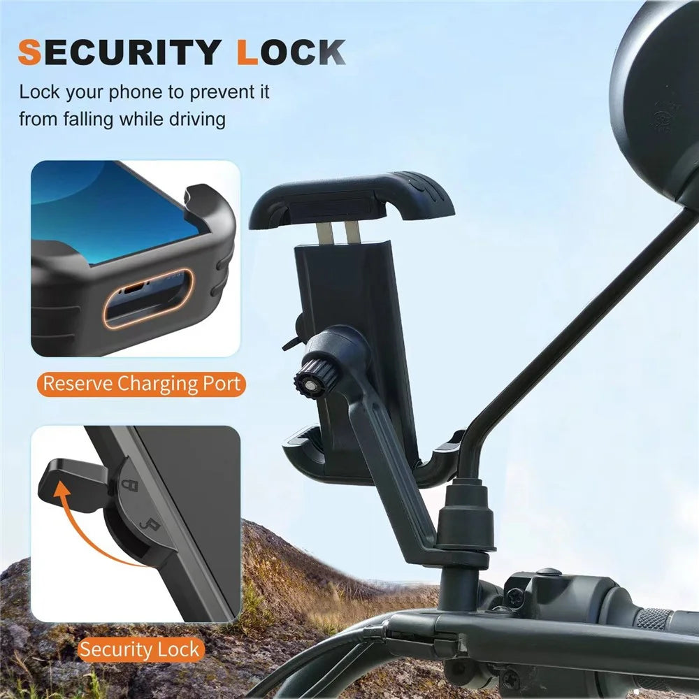 HLT-152B Motorcycle Handlebar Rearview Mirror Phone Holder Mount Bike Phone Clamp Scooter Phone Clip for 4.7-6.8 Inch Phones - Orange - 3
