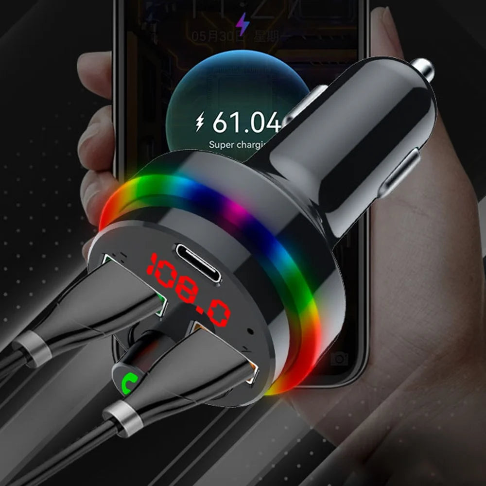PDF17 Bluetooth-compatible Car Charger 2 USB + Type-C PD 25W Fast Charging Car Charger Adapter Bluetooth-compatible Call Receiver Support TF Card / BT Music Player - 4