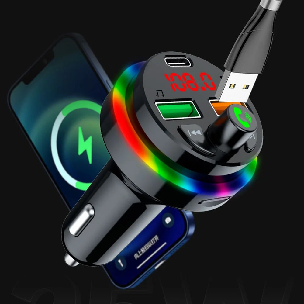 PDF17 Bluetooth-compatible Car Charger 2 USB + Type-C PD 25W Fast Charging Car Charger Adapter Bluetooth-compatible Call Receiver Support TF Card / BT Music Player - 5