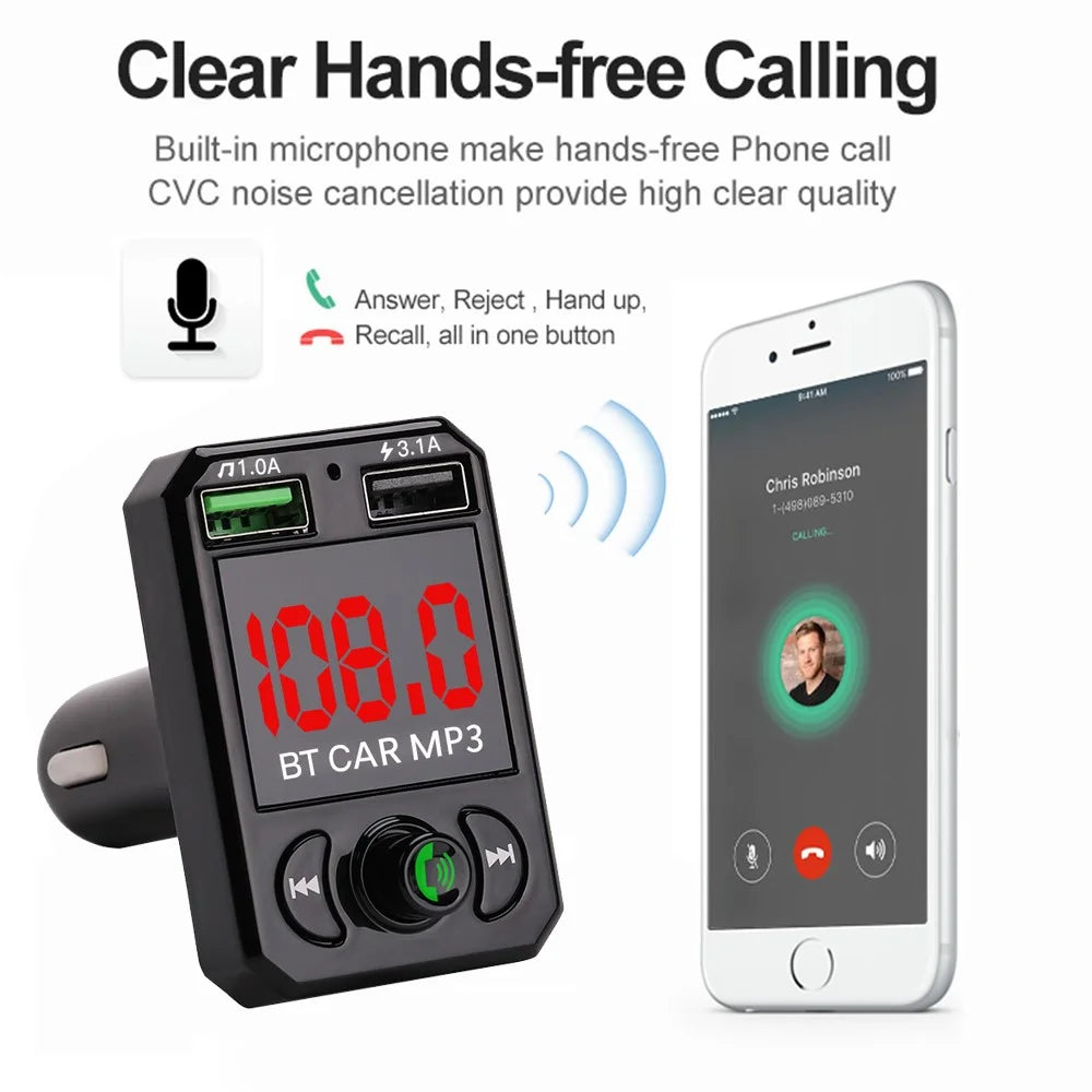 A6 BT FM Transmitter Car Charger with 2 USB Ports Car MP3 Player Support U Disk, TF Card, Bluetooth-compatible Hands-Free Calling - 3