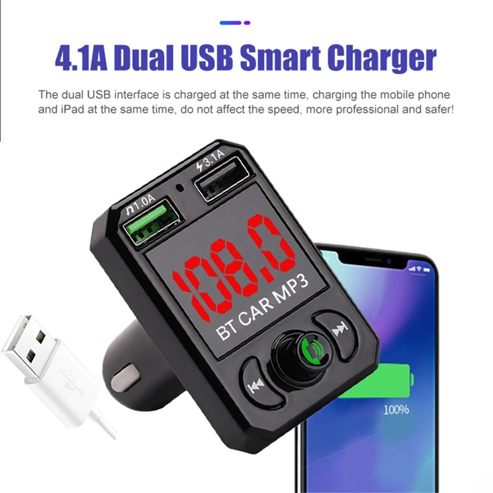 A6 BT FM Transmitter Car Charger with 2 USB Ports Car MP3 Player Support U Disk, TF Card, Bluetooth-compatible Hands-Free Calling - 4