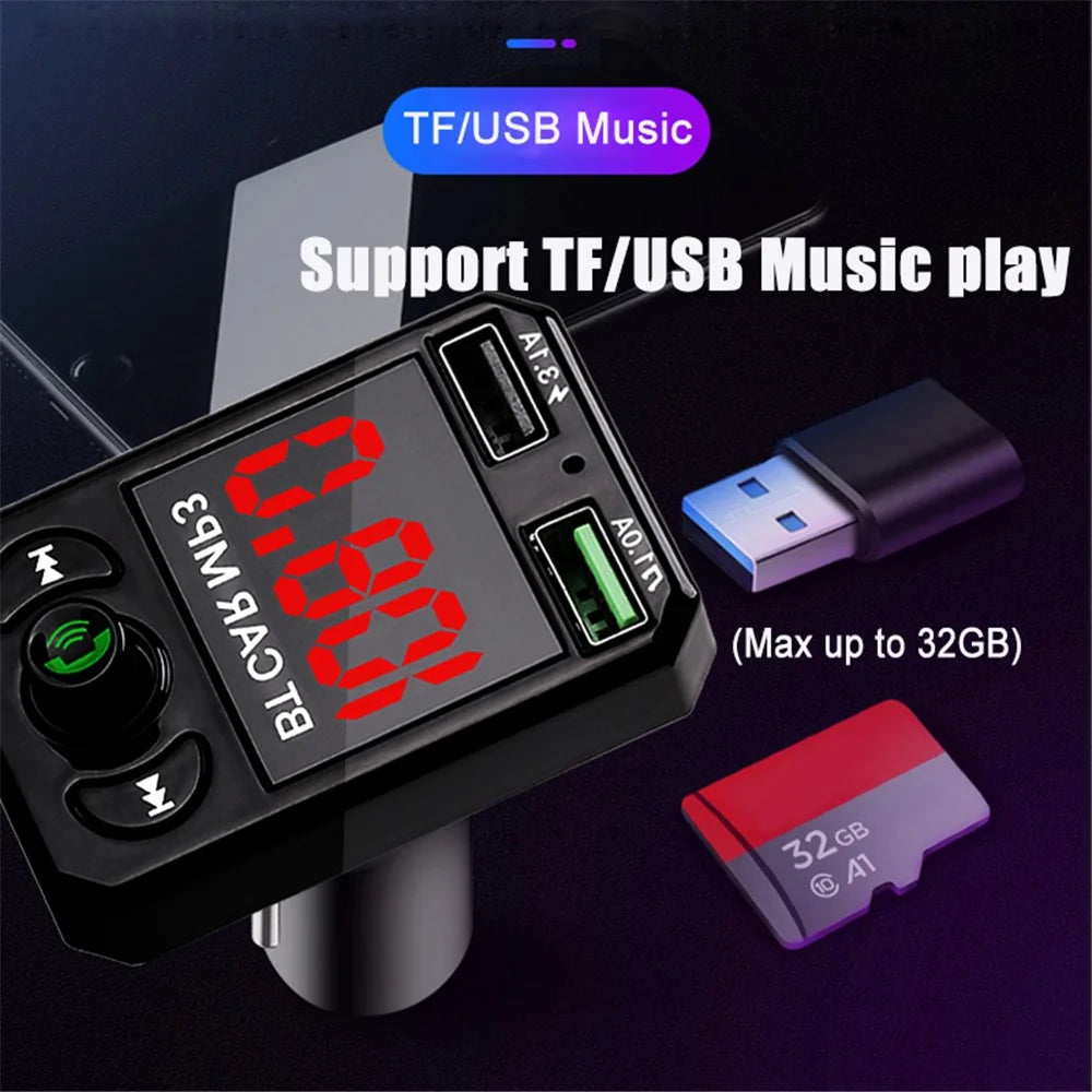 A6 BT FM Transmitter Car Charger with 2 USB Ports Car MP3 Player Support U Disk, TF Card, Bluetooth-compatible Hands-Free Calling - 5
