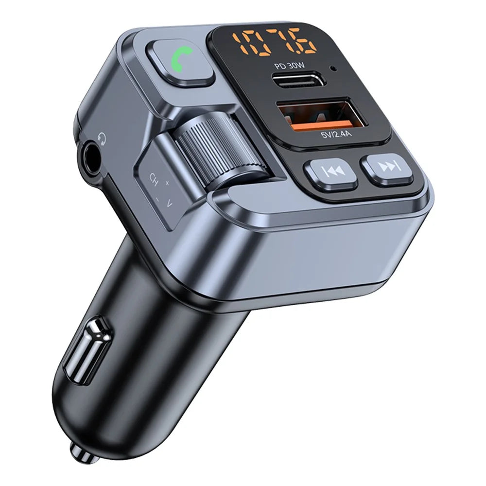 T16 PD 30W Car Charger Bluetooth-compatible MP3 Player FM Transmitter Charger Adapter with LED Screen - 1