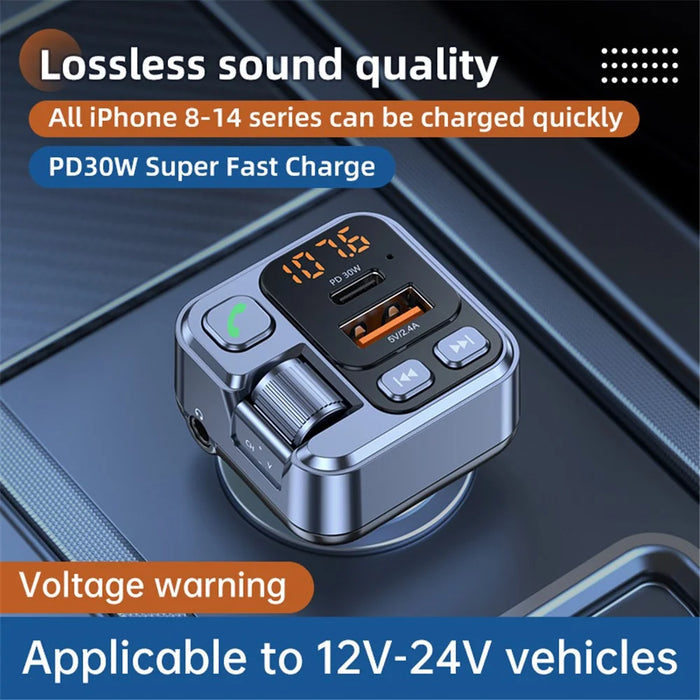 T16 PD 30W Car Charger Bluetooth-compatible MP3 Player FM Transmitter Charger Adapter with LED Screen - 2