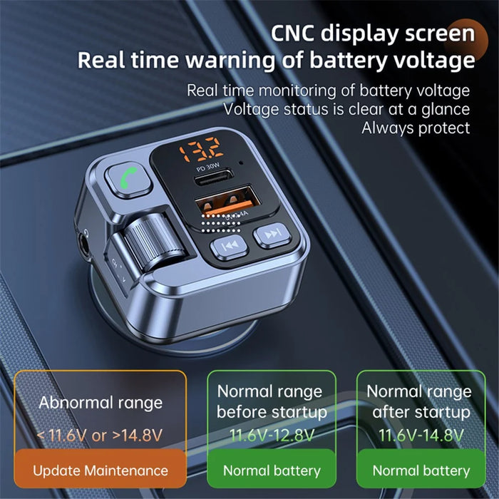 T16 PD 30W Car Charger Bluetooth-compatible MP3 Player FM Transmitter Charger Adapter with LED Screen - 7