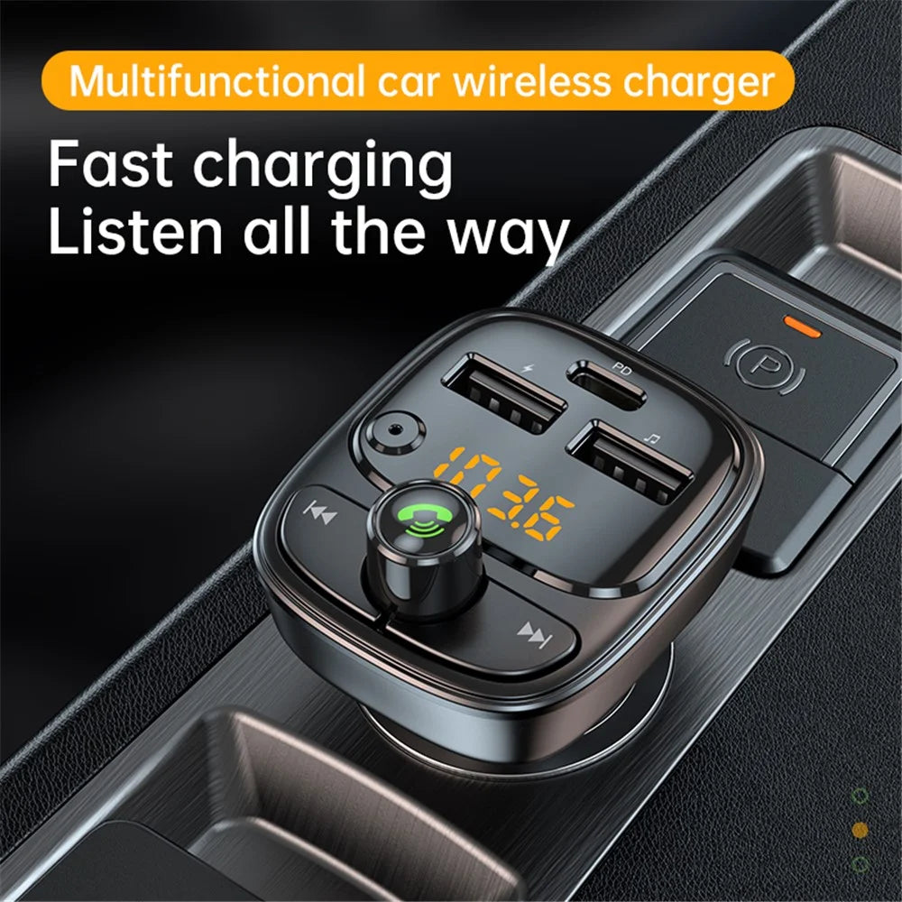 T02 PD 24W Bluetooth-compatible Car Charger MP3 Player Multifunction Car Charger Adapter with 2USB, Type-C Ports - 2
