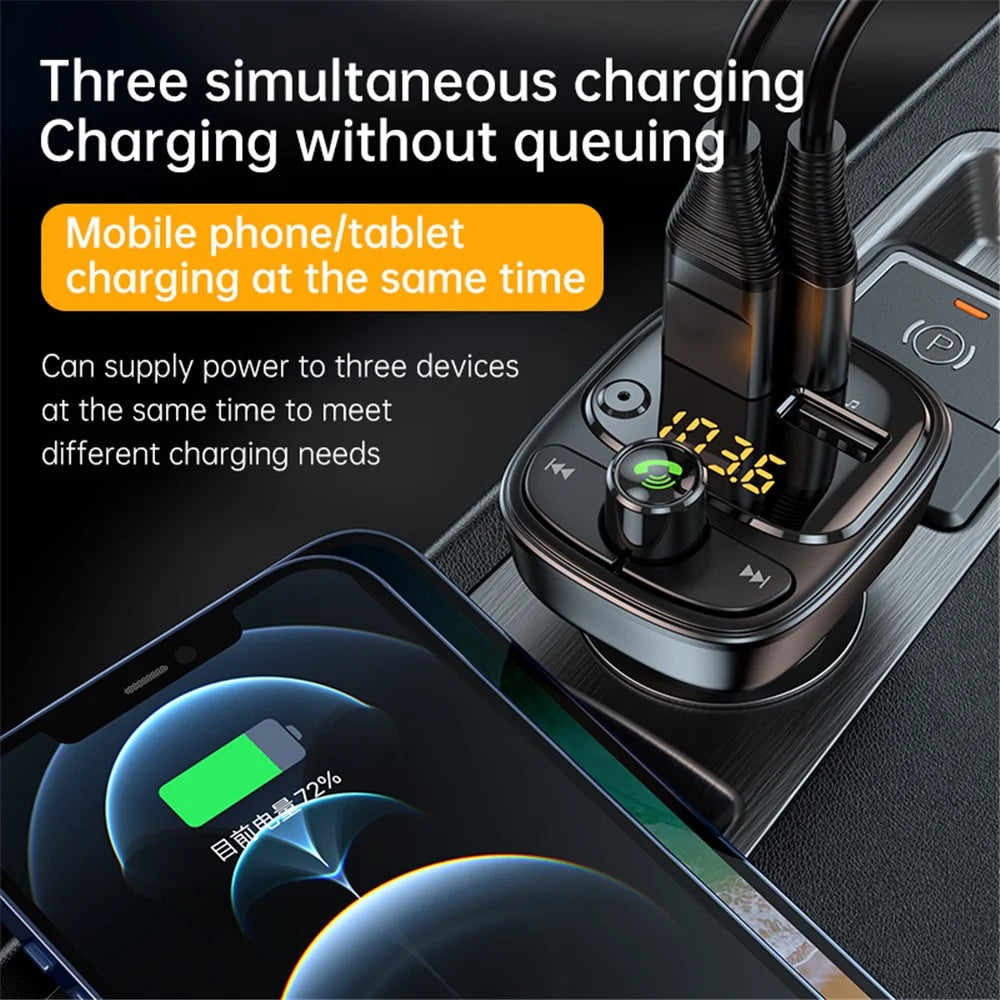 T02 PD 24W Bluetooth-compatible Car Charger MP3 Player Multifunction Car Charger Adapter with 2USB, Type-C Ports - 4