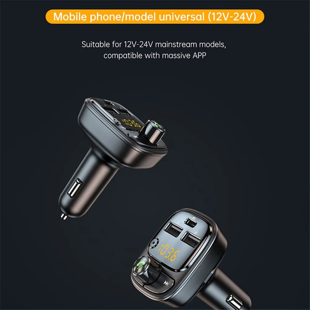 T02 PD 24W Bluetooth-compatible Car Charger MP3 Player Multifunction Car Charger Adapter with 2USB, Type-C Ports - 7
