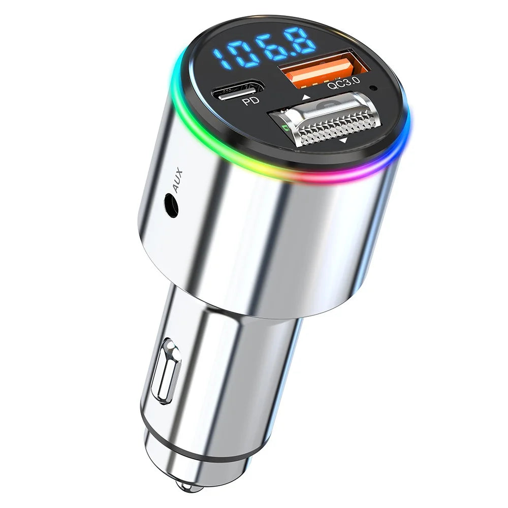 BC88 Bluetooth-compatible 5.3 FM Transmitter QC3.0 PD 30W Fast Charging Car MP3 Player with RGB Light (CE Certified) - 1