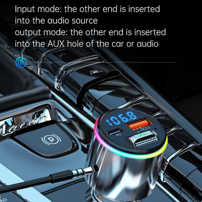 BC88 Bluetooth-compatible 5.3 FM Transmitter QC3.0 PD 30W Fast Charging Car MP3 Player with RGB Light (CE Certified) - 2