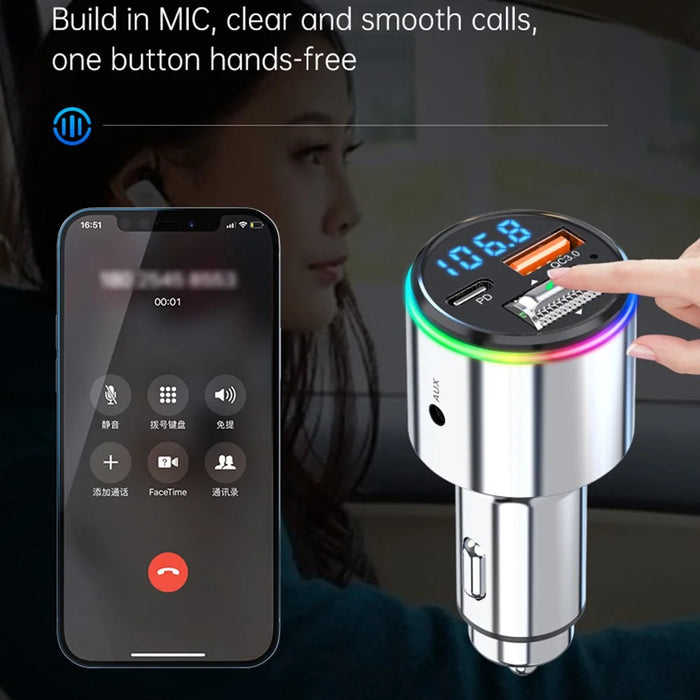 BC88 Bluetooth-compatible 5.3 FM Transmitter QC3.0 PD 30W Fast Charging Car MP3 Player with RGB Light (CE Certified) - 3