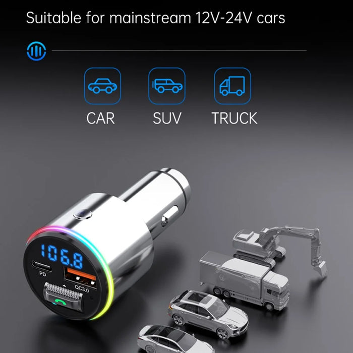 BC88 Bluetooth-compatible 5.3 FM Transmitter QC3.0 PD 30W Fast Charging Car MP3 Player with RGB Light (CE Certified) - 6