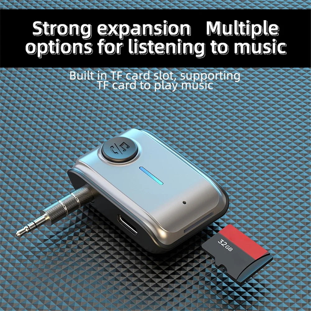 W2 Hands Free AUX Car Bluetooth-compatible Receiver Portable BT 5.3 Car Audio Adapter with Type-C Input, TF Card Slot - 6