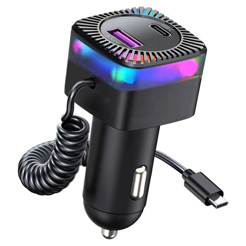 K14 USB + Type-C PD 30W Phone Fast Charging Adapter Car Charger with Spring Type-C Cable - 1