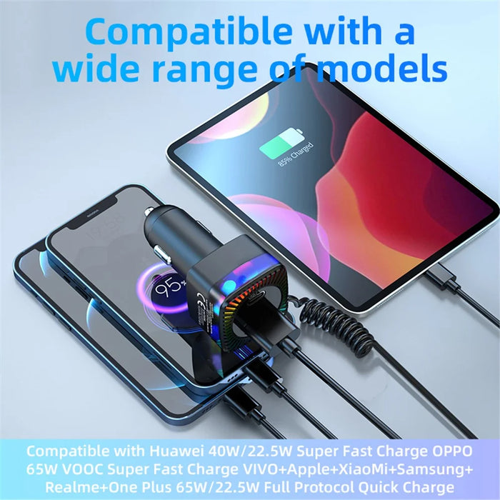 K14 USB + Type-C PD 30W Phone Fast Charging Adapter Car Charger with Spring Type-C Cable - 4
