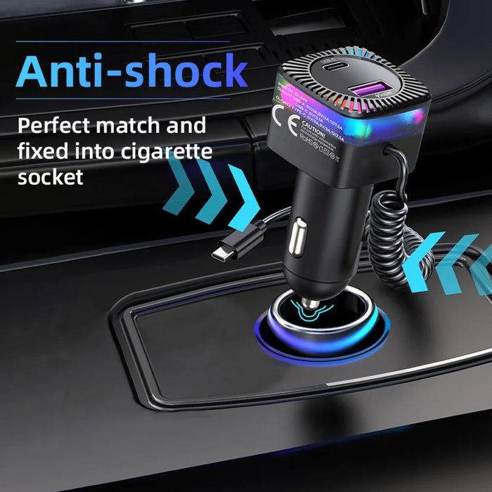 K14 USB + Type-C PD 30W Phone Fast Charging Adapter Car Charger with Spring Type-C Cable - 6