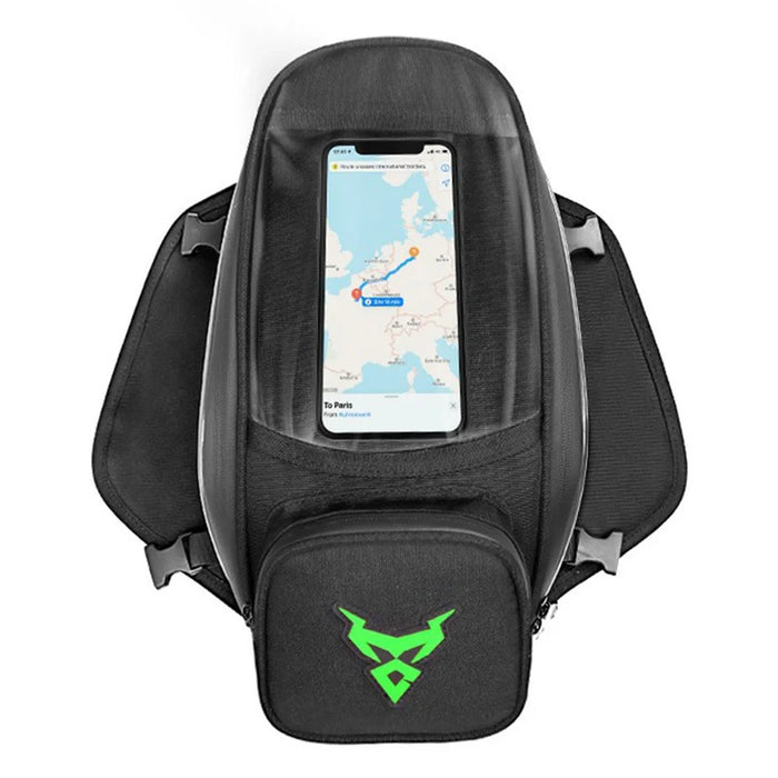 MOTOCENTRIC 11-MC-0109 1200D Oxford Cloth Magnetic Motorcycle Fuel Tank Bag with Touch Screen Phone Pocket - Green Logo - 1