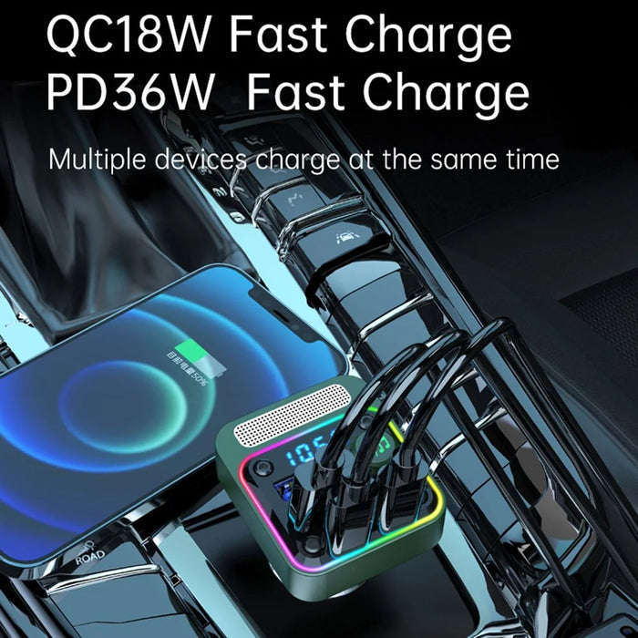 BC91 Car Bluetooth-compatible 5.3 Adapter FM Transmitter MP3 Player Dual PD Type-C + Dual USB Car Charger - 4