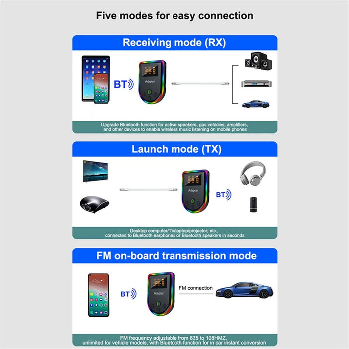 Q7 Portable Digital Display Bluetooth-compatible 5.3 MP3 Player 2-in-1 Receiver / Transmitter Car Audio Adapter - 7