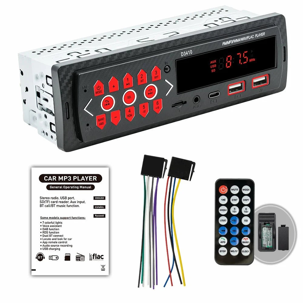 D3410 Car Bluetooth-compatible MP3 Player Vehicles Audio Device Support TF Card, U-Disk, FM Radio - 1