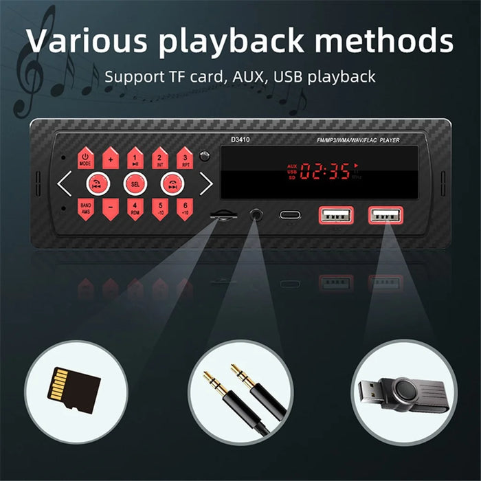 D3410 Car Bluetooth-compatible MP3 Player Vehicles Audio Device Support TF Card, U-Disk, FM Radio - 3
