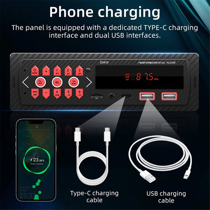 D3410 Car Bluetooth-compatible MP3 Player Vehicles Audio Device Support TF Card, U-Disk, FM Radio - 4