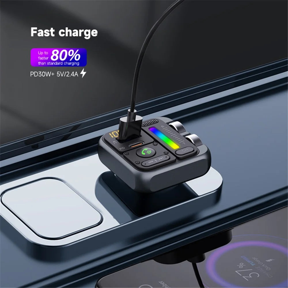 MT04 Car Bluetooth-compatible Adapter FM Transmitter HiFi Music MP3 Player Type-C + USB Car Charger - 7
