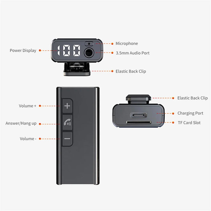 GR13 Car Bluetooth-compatible Adapter Power Digital Display Audio Music Wireless Receiver Hands-free Call Adapter - 2