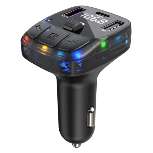 C57 Colorful Light Car Bluetooth-compatible Adapter Hands-free Call MP3 Player FM Transmitter PD Type-C + Dual USB Car Charger - 1