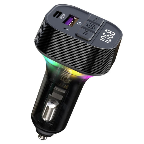 C51 Colorful Light Car Bluetooth-compatible Adapter Type-C + USB Car Charger FM Transmitter MP3 Music Player - 1