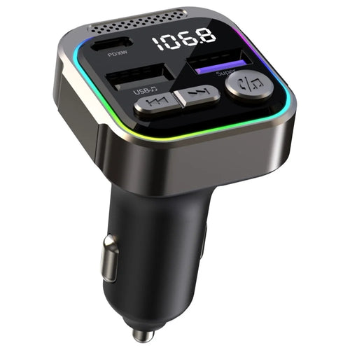 C54 Alloy Car Bluetooth-compatible Adapter FM Transmitter MP3 Player PD 30W Type-C + Dual USB Car Charger - 1