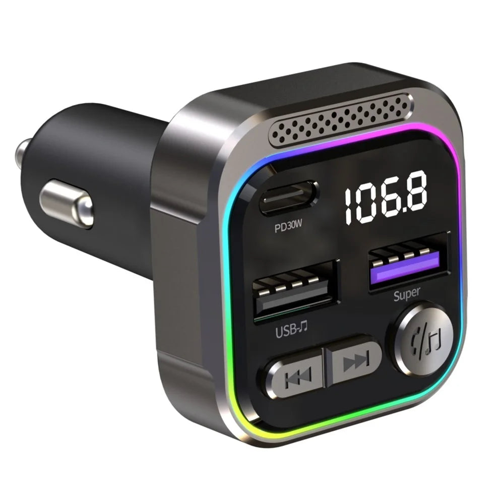 C54 Alloy Car Bluetooth-compatible Adapter FM Transmitter MP3 Player PD 30W Type-C + Dual USB Car Charger - 2