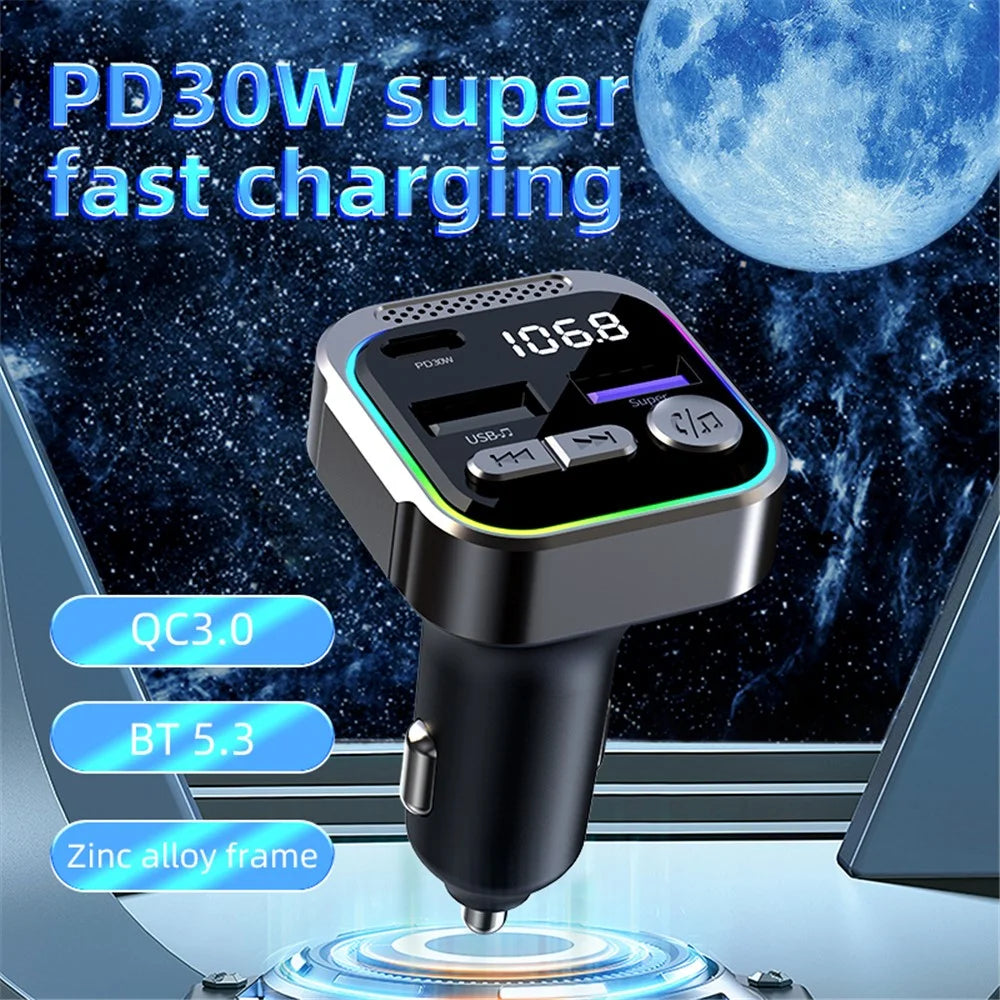 C54 Alloy Car Bluetooth-compatible Adapter FM Transmitter MP3 Player PD 30W Type-C + Dual USB Car Charger - 3