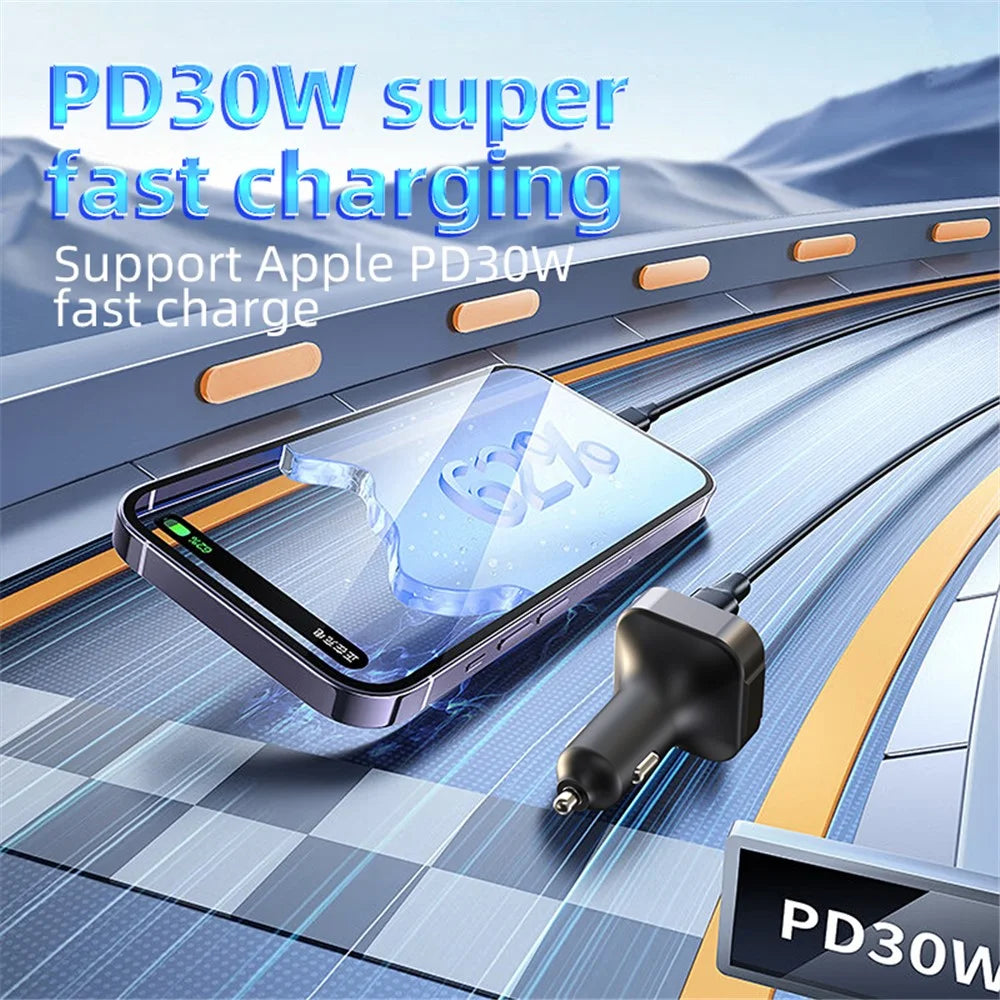 C54 Alloy Car Bluetooth-compatible Adapter FM Transmitter MP3 Player PD 30W Type-C + Dual USB Car Charger - 4