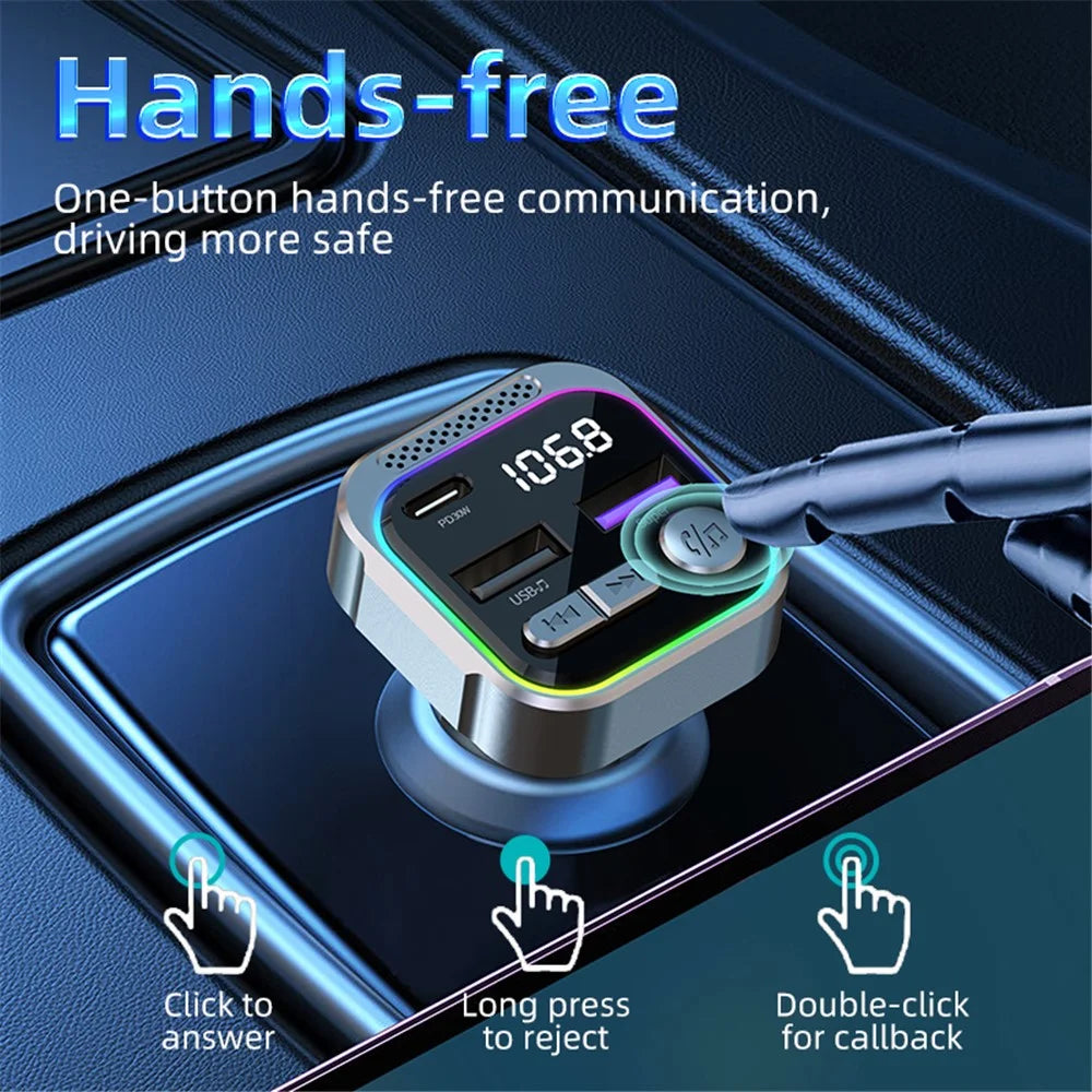C54 Alloy Car Bluetooth-compatible Adapter FM Transmitter MP3 Player PD 30W Type-C + Dual USB Car Charger - 6