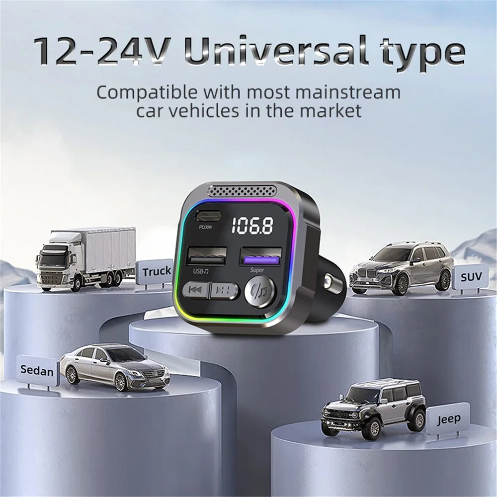 C54 Alloy Car Bluetooth-compatible Adapter FM Transmitter MP3 Player PD 30W Type-C + Dual USB Car Charger - 7