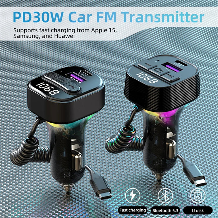 C53 Car Bluetooth-compatible Receiver FM Transmitter MP3 Player Fast Charging Car Charger - 6
