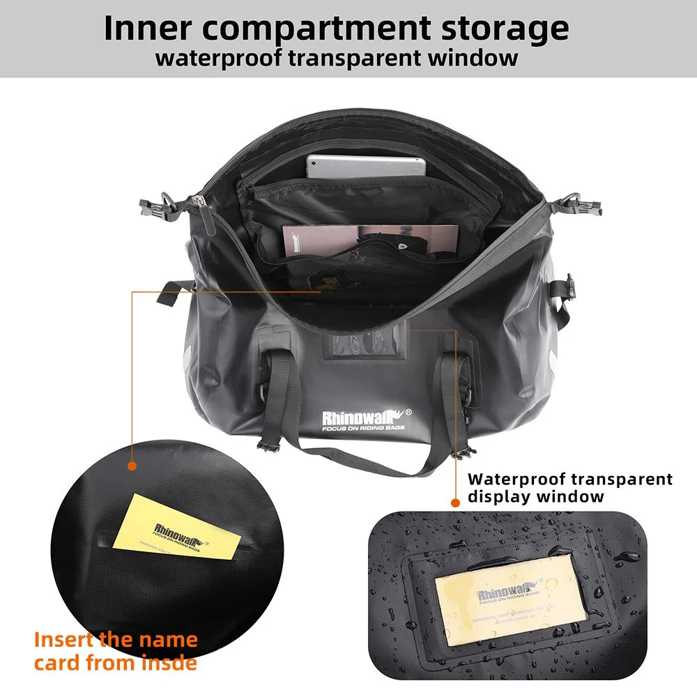 RHINOWALK MT20450BK 45L Waterproof Motorcycle Tail Bag Rear Seat Pouch with Shoulder Strap - 4