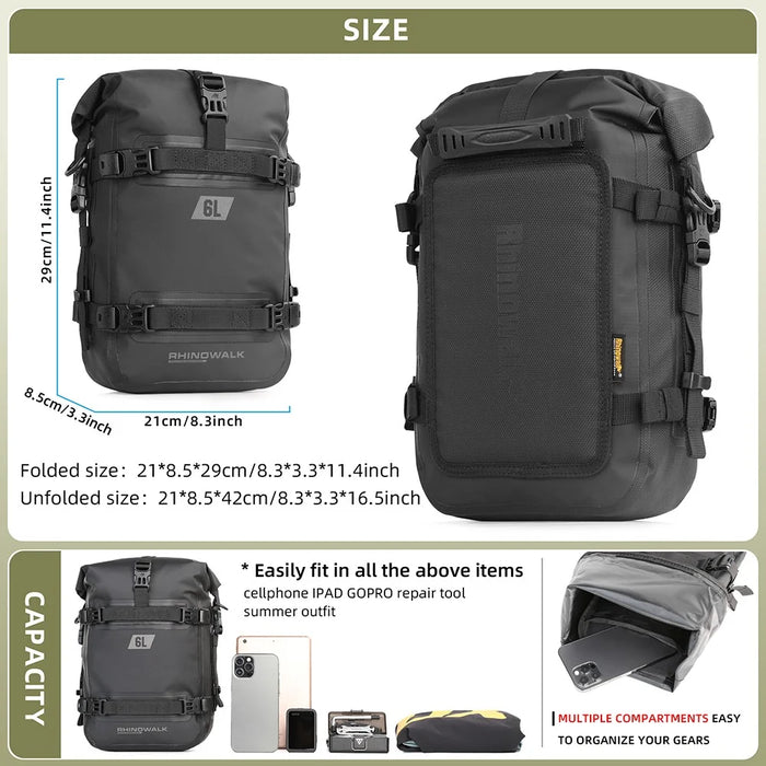 RHINOWALK MT2206 6L Waterproof Motorcycle Side Storage Bag Motorbike Side Bumper Bag - Black - 6