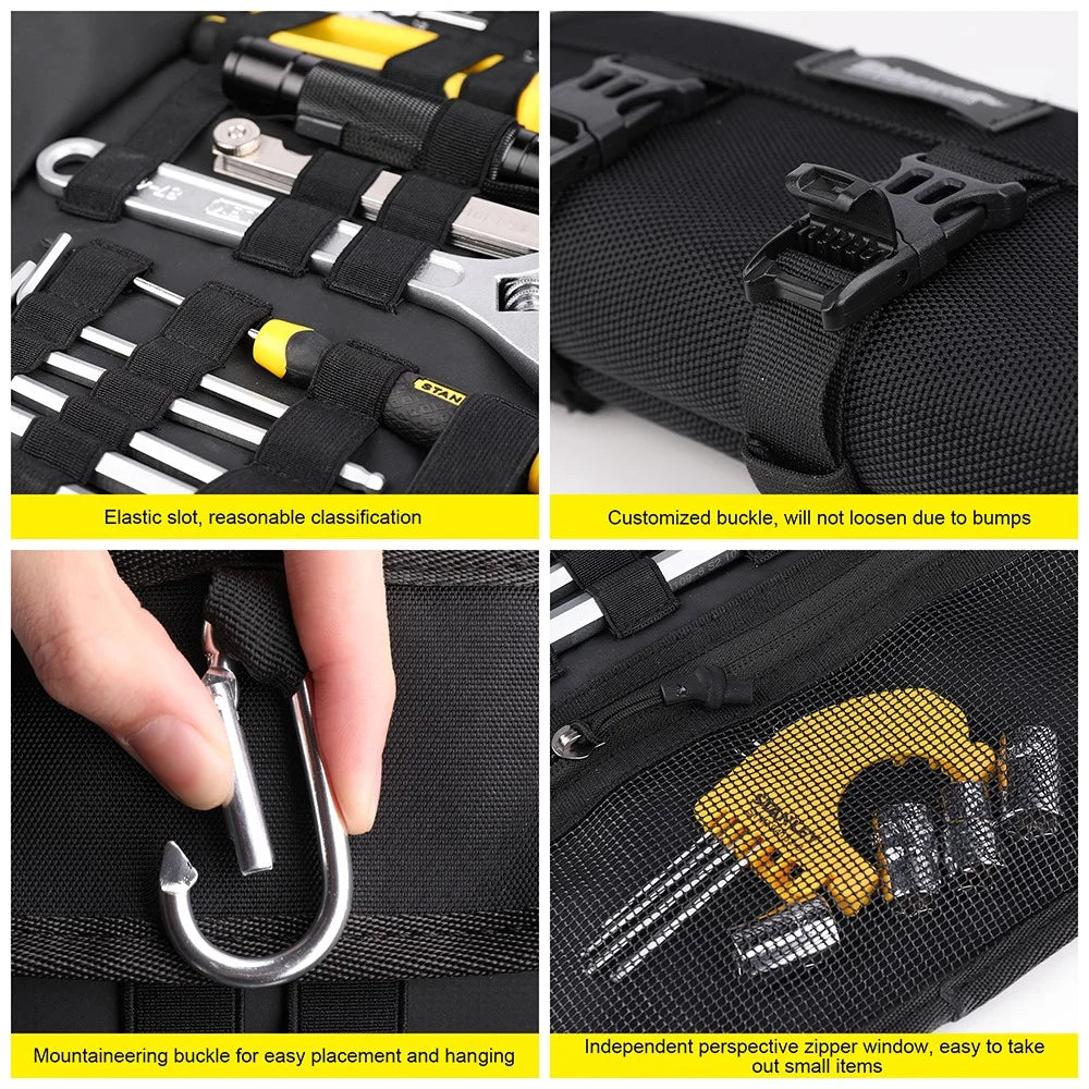 RHINOWALK MT103 Motorcycle Repair Tools Storage Bag 1680D Polyester Motorbike Tools Bag - Black - 5