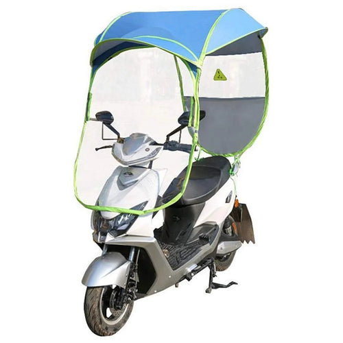 Electric Bike Motorcycle Rain Shelter Fully Enclosed Motorbike Umbrella Awning Rain Hood - Silver Coating Blue - 1
