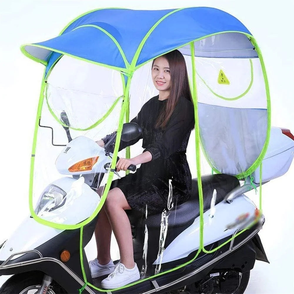 Electric Bike Motorcycle Rain Shelter Fully Enclosed Motorbike Umbrella Awning Rain Hood - Silver Coating Blue - 3