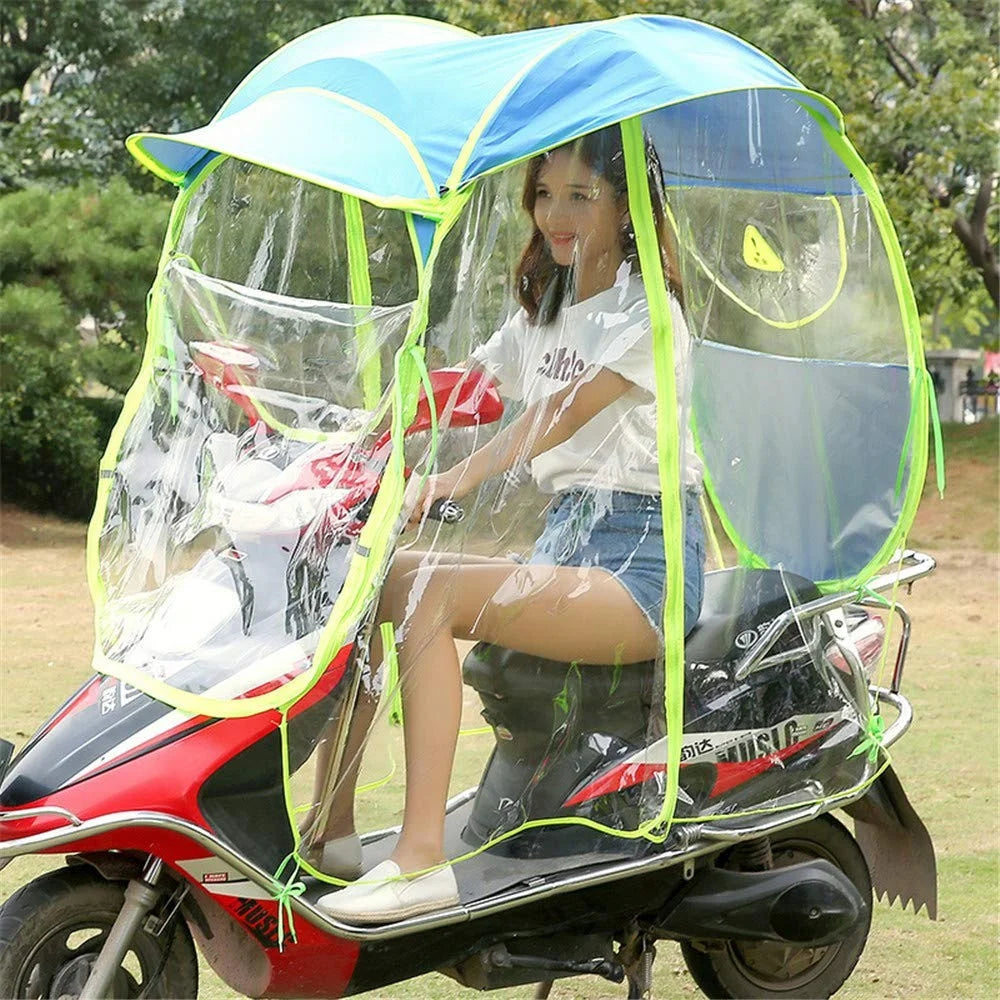Electric Bike Motorcycle Rain Shelter Fully Enclosed Motorbike Umbrella Awning Rain Hood - Silver Coating Blue - 5