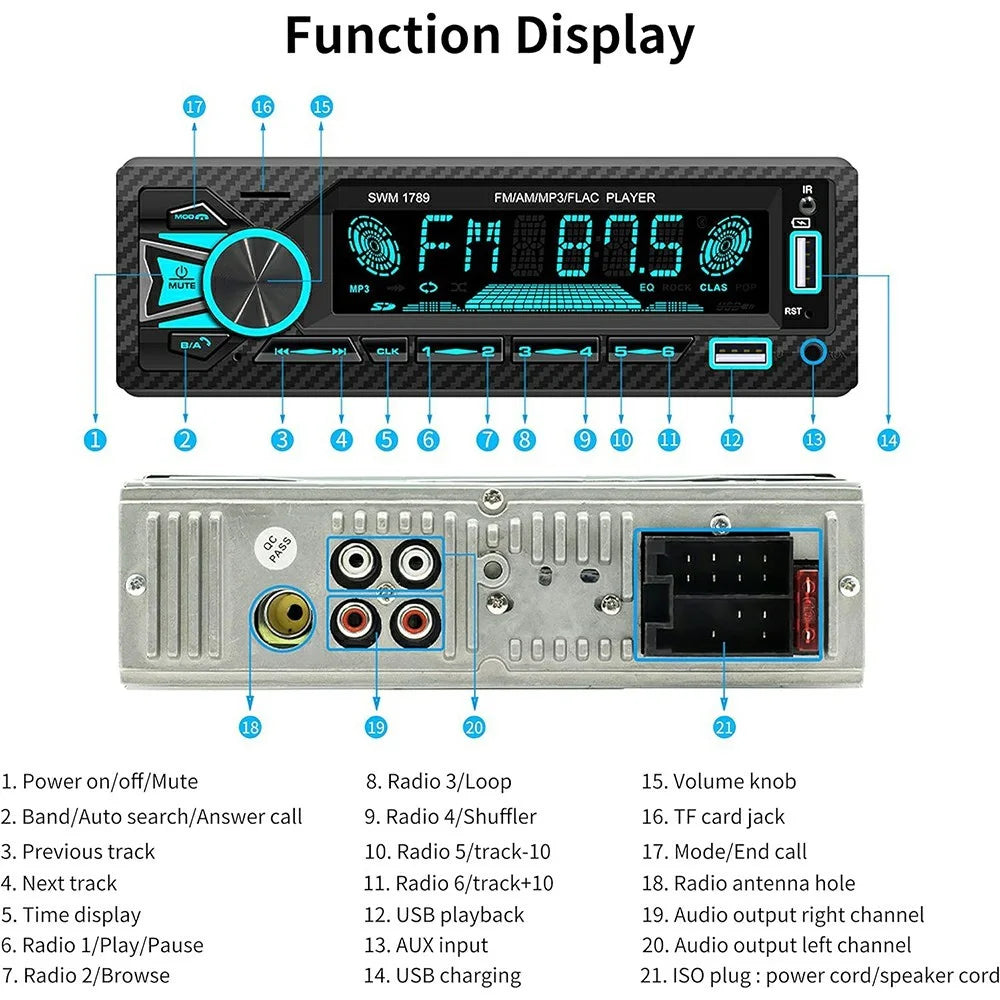 1789 Smart Bluetooth-compatible Lossless Music Car MP3 Player TF / U-Disk / AUX FM Radio Car Player - 6