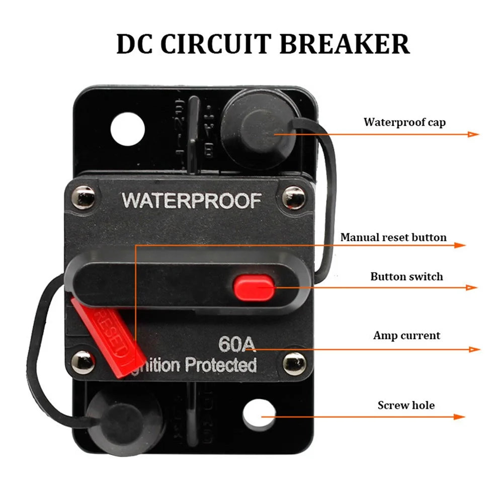 30A - 300A 12 - 48V DC IP67 Waterproof Circuit Breaker with Manual Reset Button for Car / Yacht / RV - 30A - 3