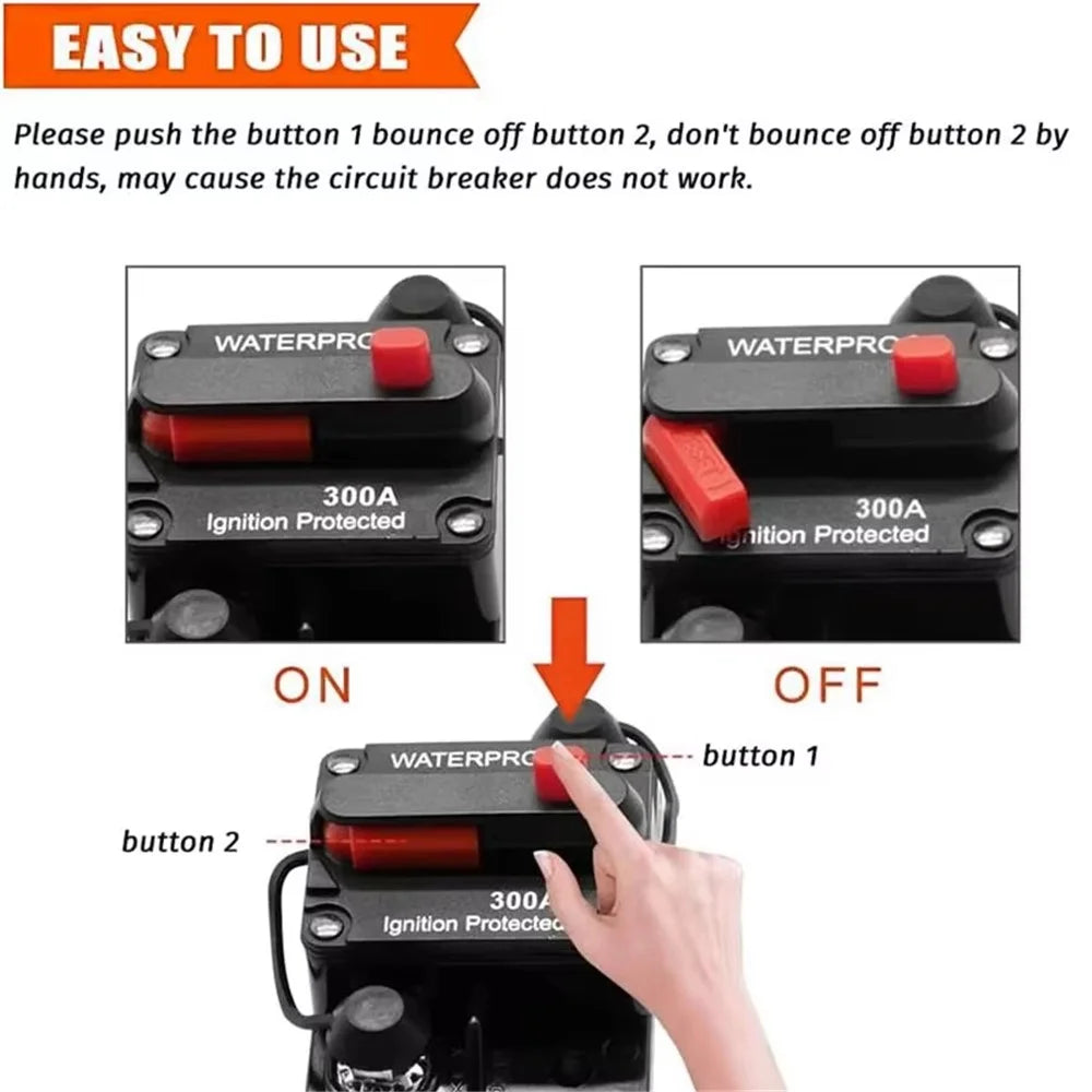 30A - 300A 12 - 48V DC IP67 Waterproof Circuit Breaker with Manual Reset Button for Car / Yacht / RV - 30A - 4