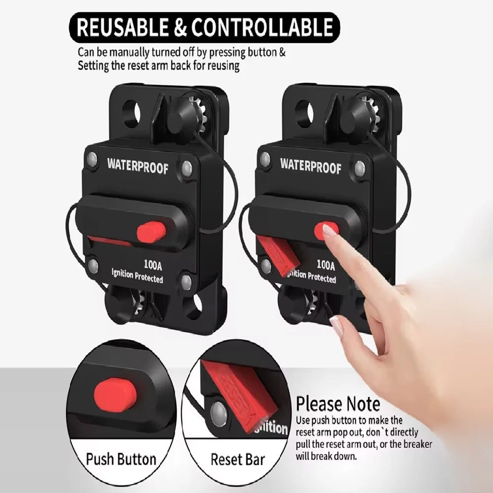30A - 300A 12 - 48V DC IP67 Waterproof Circuit Breaker with Manual Reset Button for Car / Yacht / RV - 30A - 5